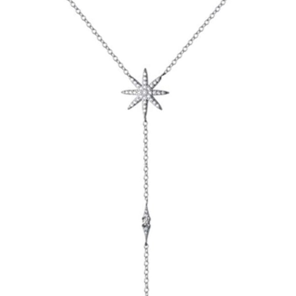 925 Sterling Silver Star Y Necklace for Women Teens CZ Star Necklace Choker Neck